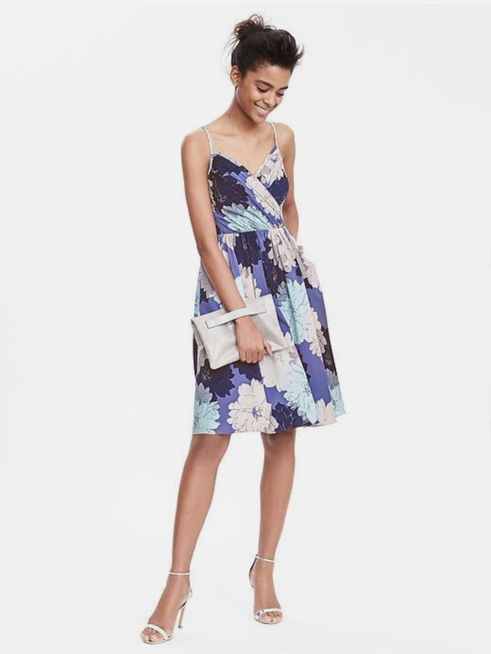 Banana Republic Navy and Light Blue Floral Midi Dress